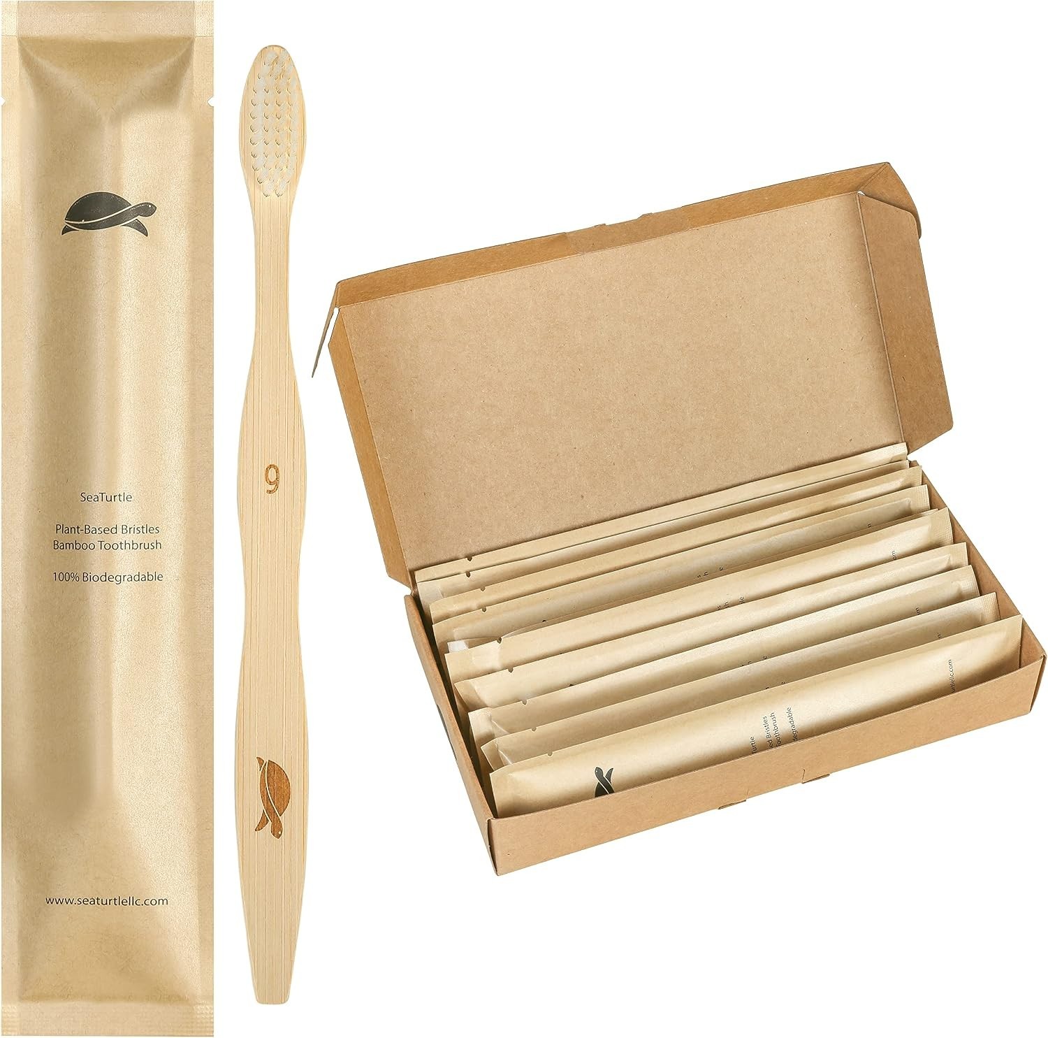 Soft Bamboo Toothbrushes with Plant-Based Bristles – 10 Individually Sealed