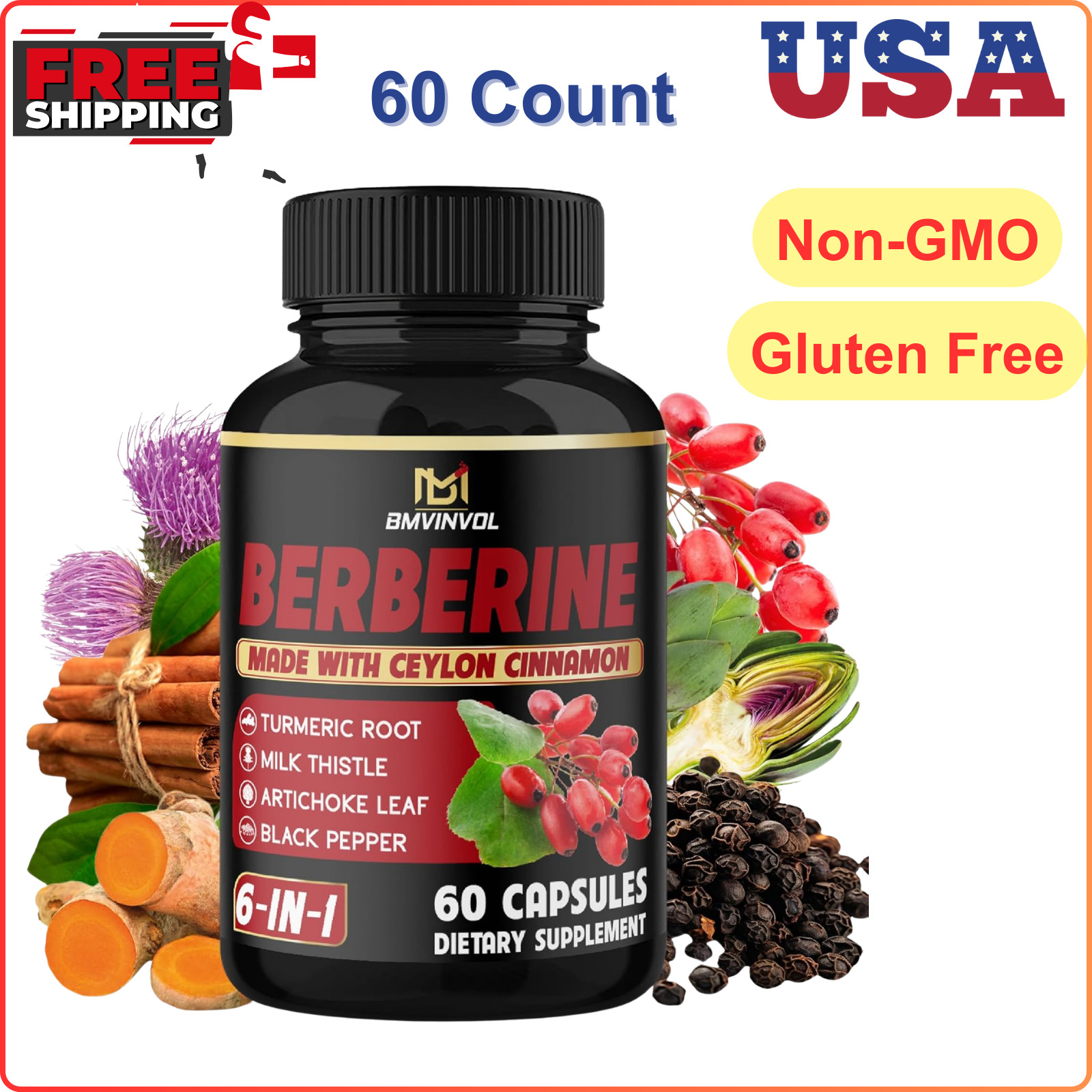 Berberine With Ceylon Cinnamon, Turmeric, Milk Thistle, Black Pepper – 6D0 Count