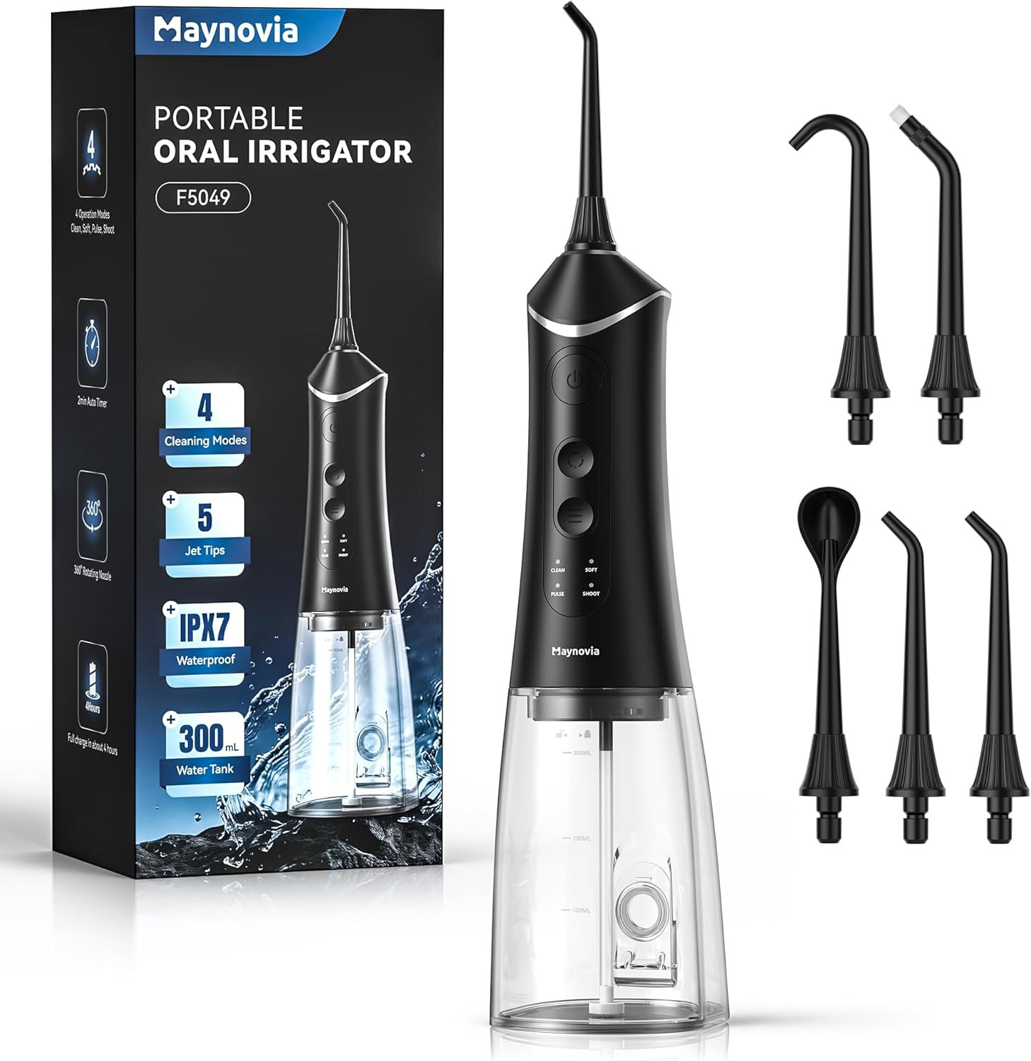 Water Flosser for Teeth, Cordless Water Pick Oral Irrigator with U-Shaped Tip, 1