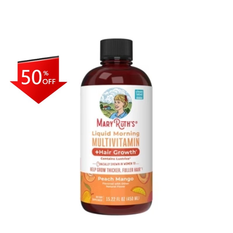 MaryRuth’s Liquid Morning Vegan Multivitamin + Hair Growth – Peach Mango 15.2oz