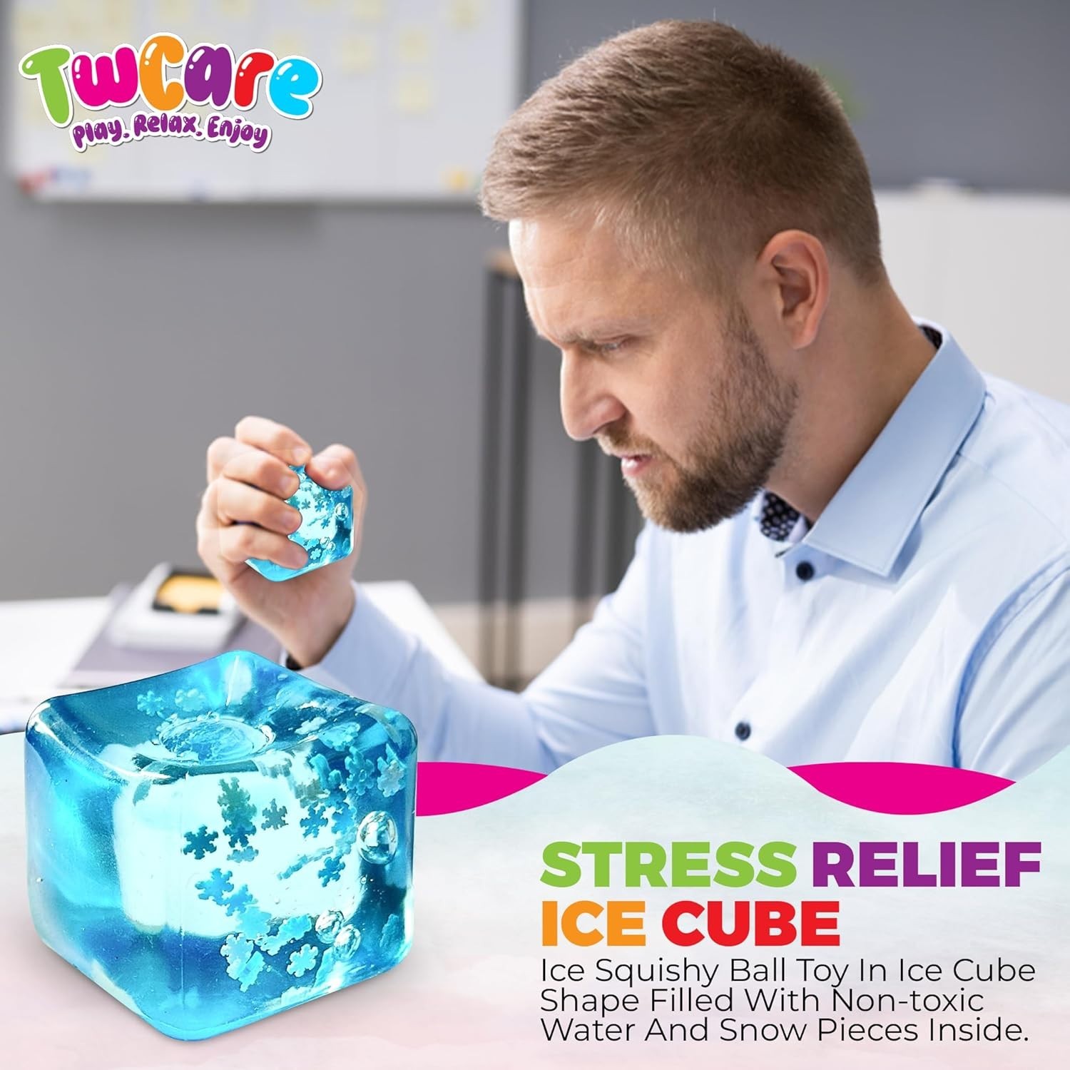 Icy Blue Stress Ball with Snowflakes – Silent Sensory Fidget Toy for All Ages