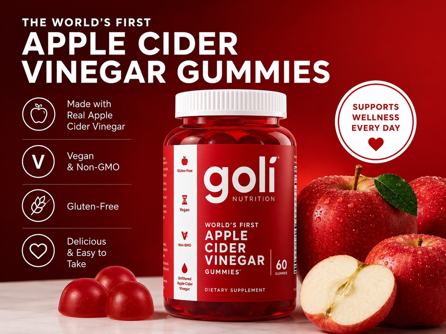 Goli Nutrition Apple Cider Vinegar Gummies, 60 Count