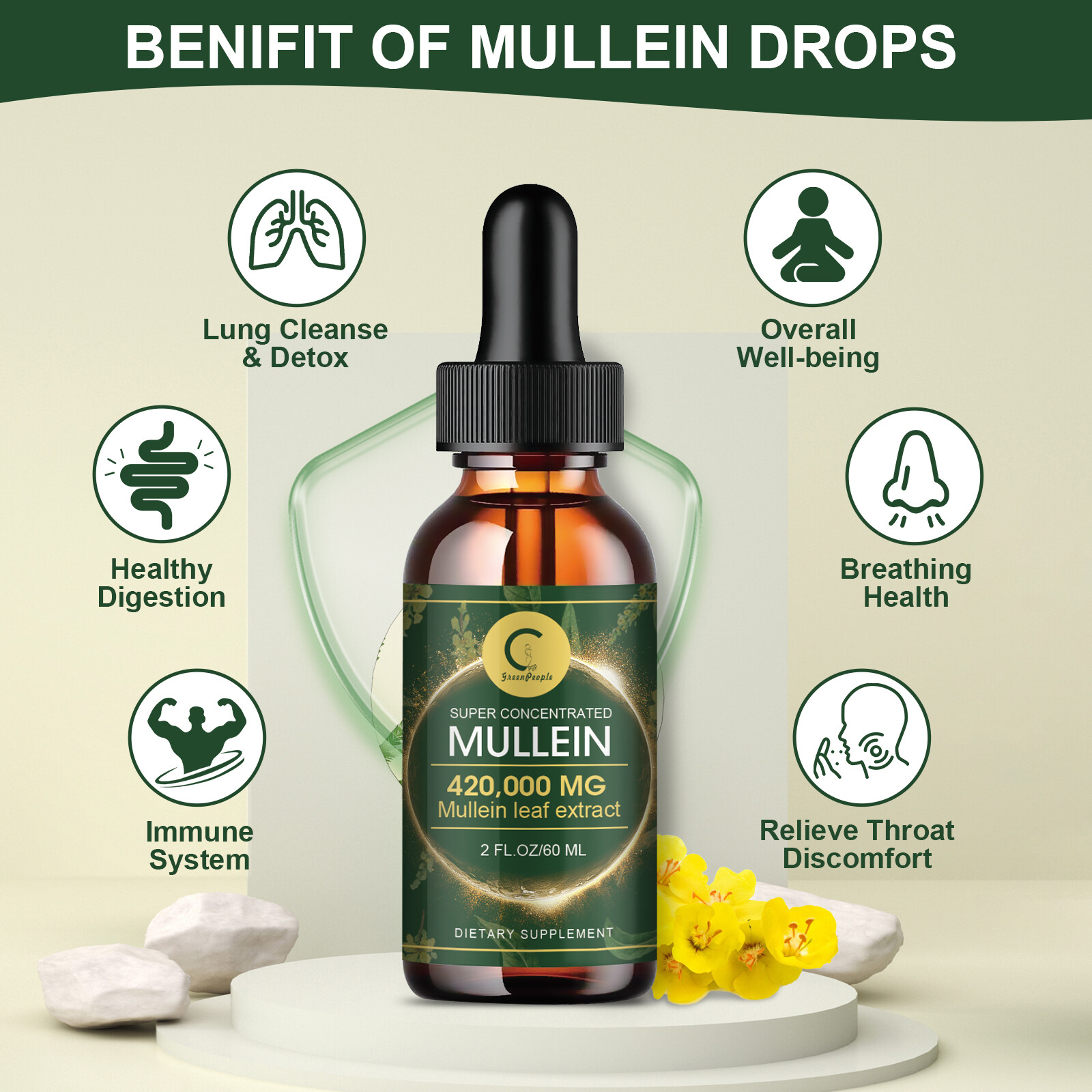 Mullein Drops for Lungs – Mullein Leaf Extract with Chlorophyll for Lung and Res