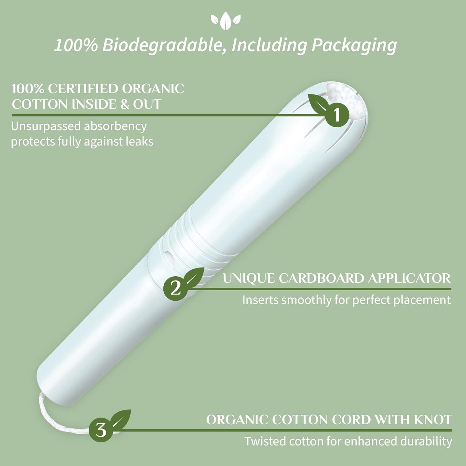 100% Certified Organic Cotton Tampons, Cardboard Applicator, Free from Chlori…