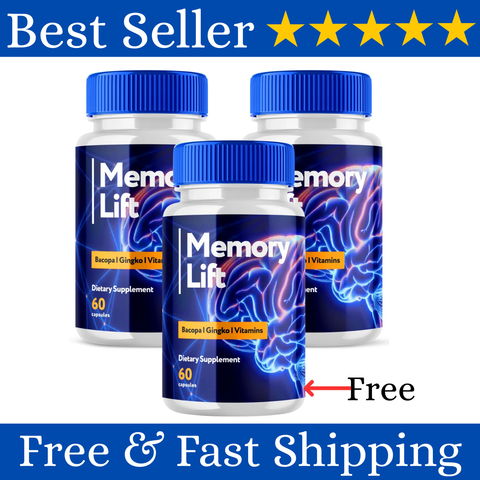 Memory Lift Brain Maximum Support Supplement Pills Advanced Formula 180 Capsules