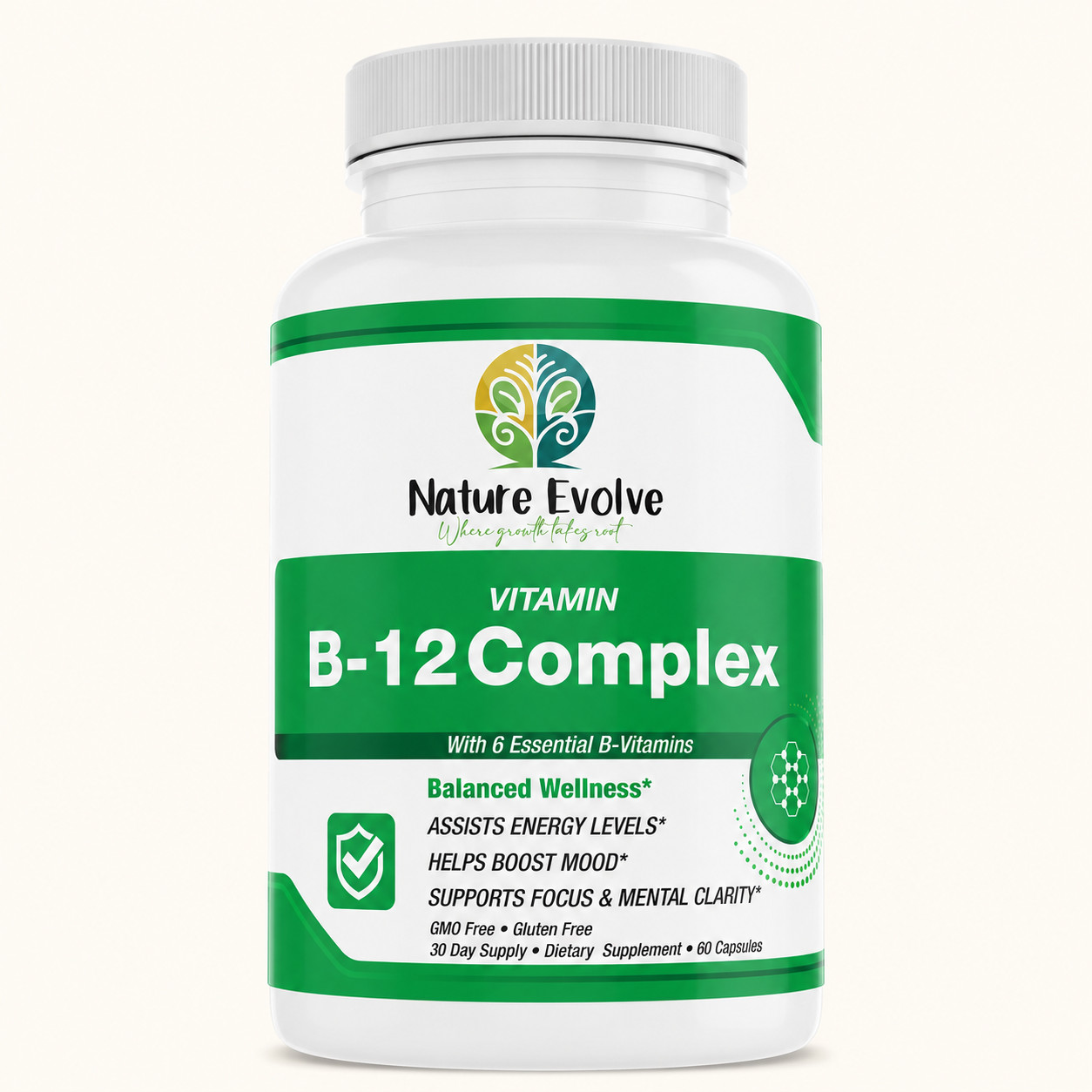 Nature Evolve B-12 Complex 60ct 6 Essential B-Vitamins USA made