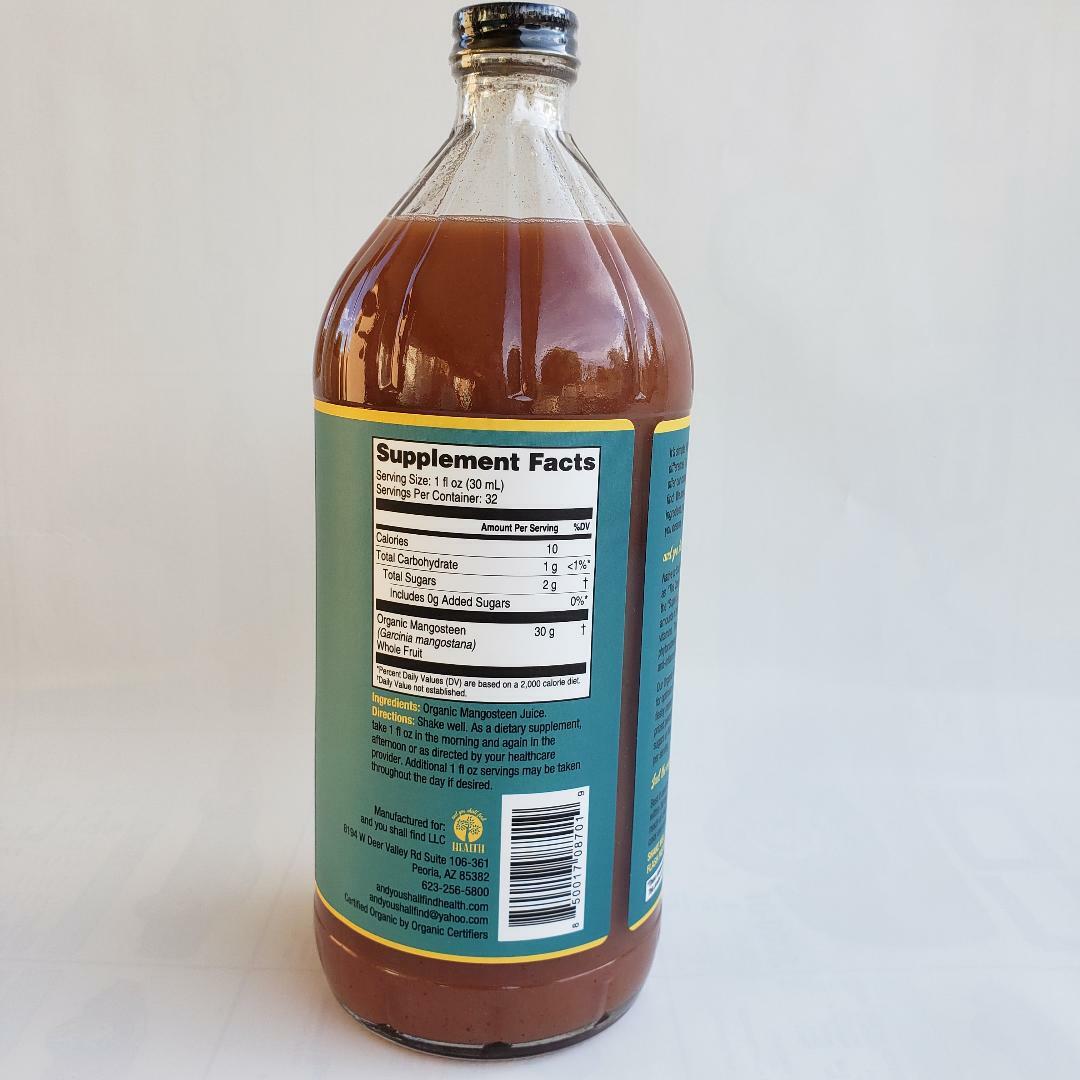 100 % ORGANIC Pure ONLY MANGOSTEEN Super Juice 32oz GLASS Bottle 30mg Pericarp