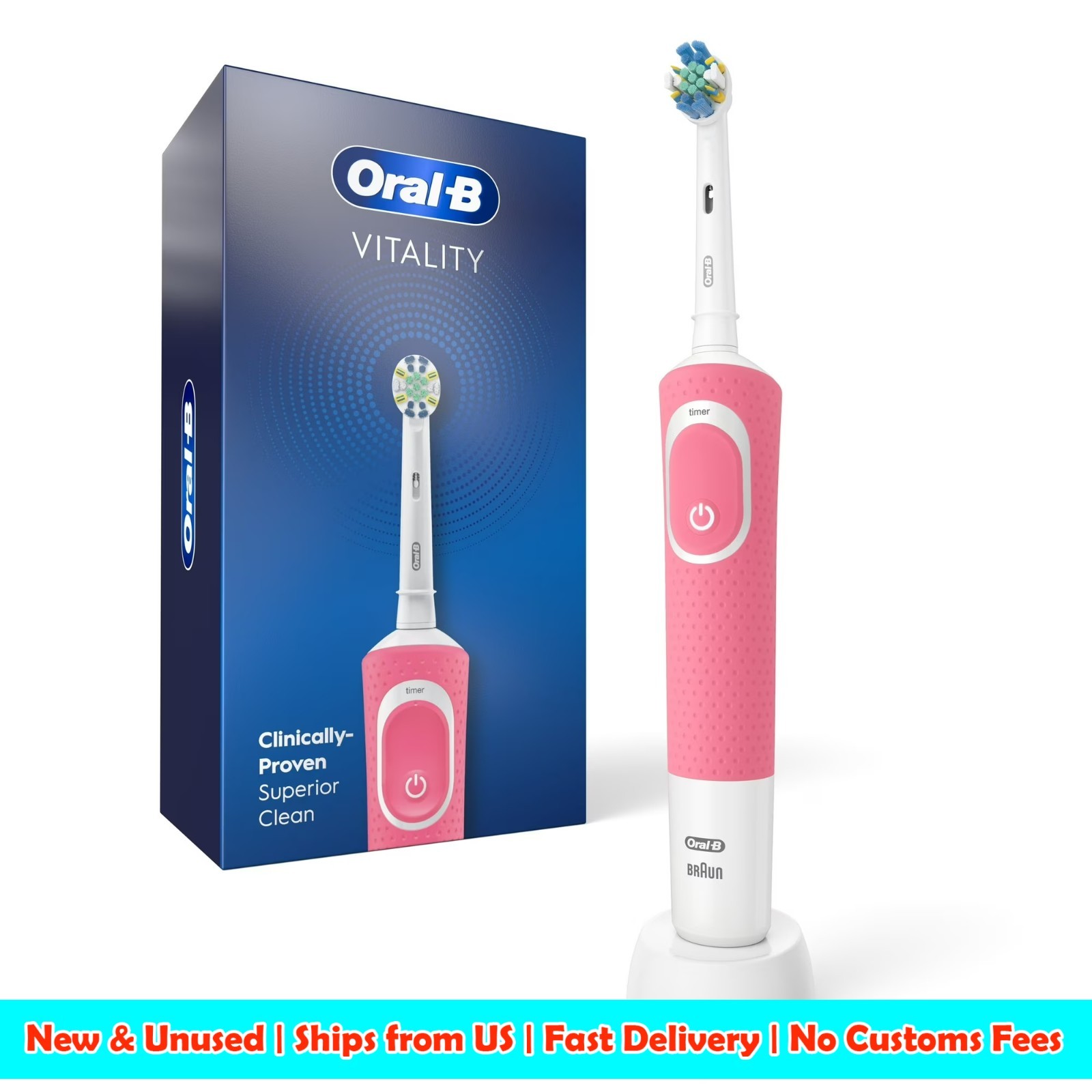 Oral-B Vitality FlossAction Rechargeable Electric Toothbrush – Pink – NEW