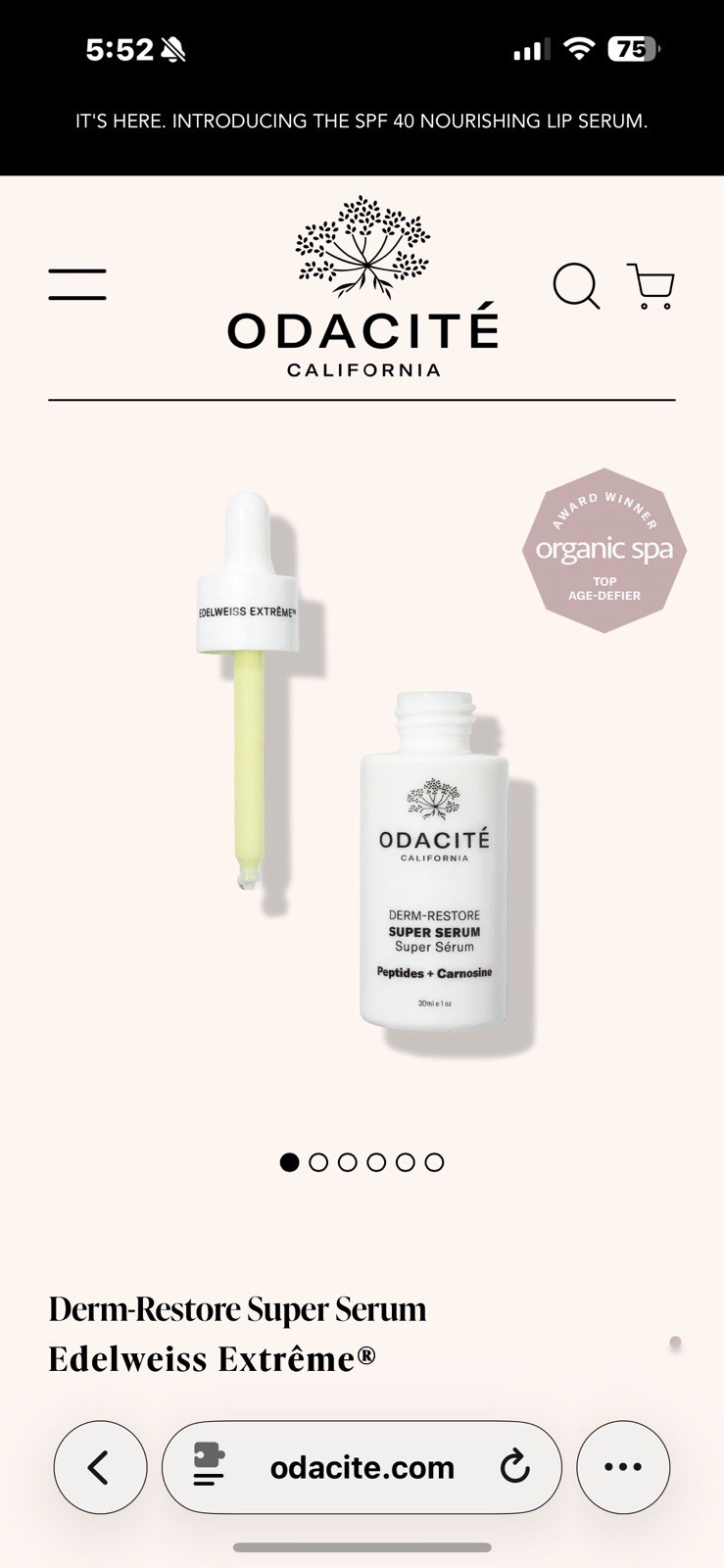 Odacite Edelweiss Extrême Derm-Restore Super Serum 1 oz 30ml Full Size Ret. $88