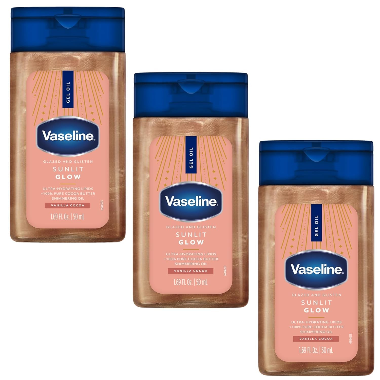 Vaseline Glazed & Glisten Sunlit Glow Body Gel Oil 3 Pack 1.69 oz