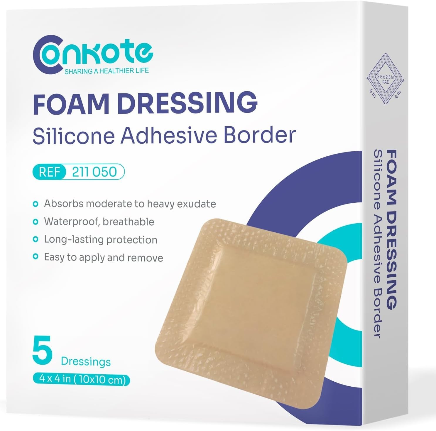 Pack of 5 Silicone Self-Adhesive Dressings 4” x 4” for Comfortable Wound Care