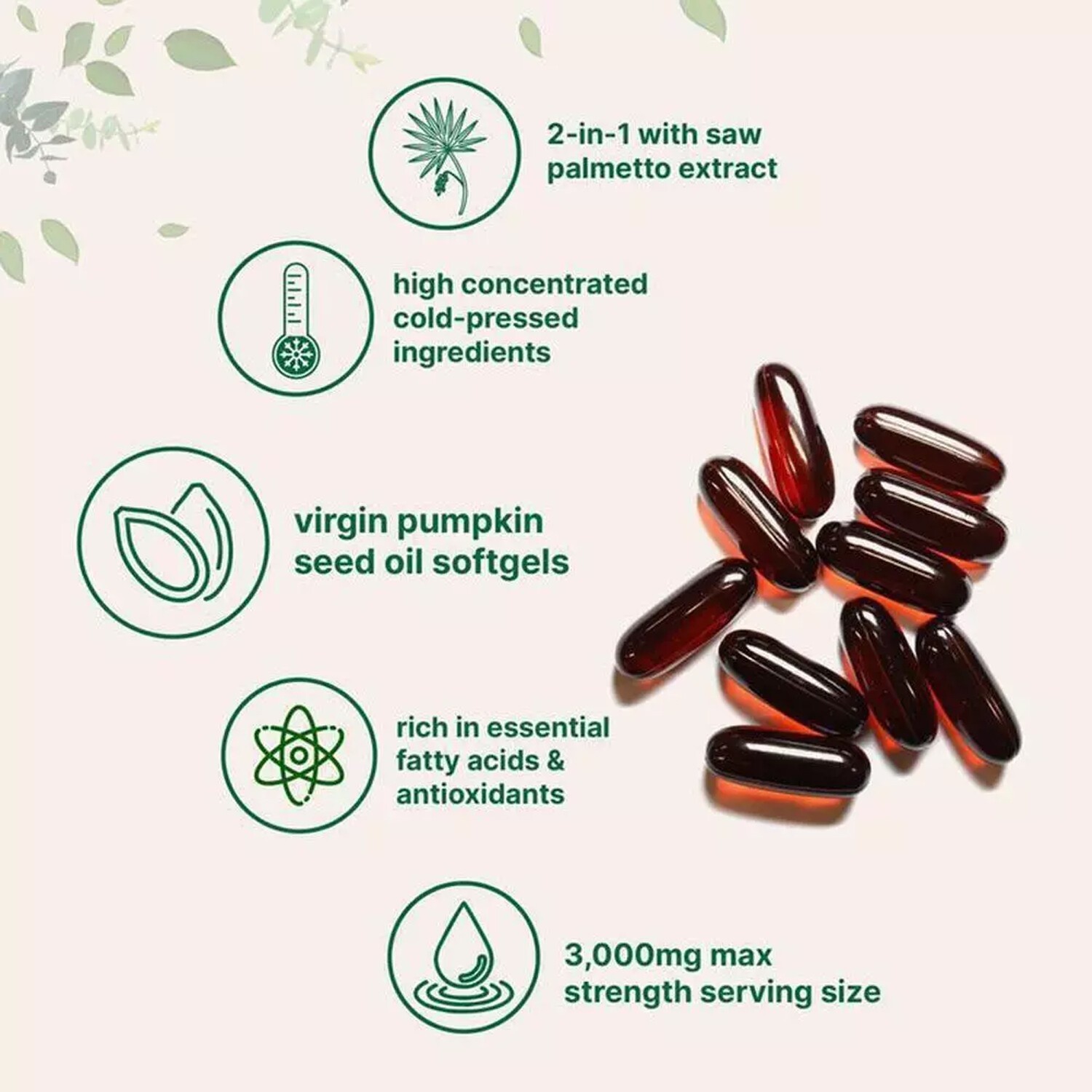 1Pack Pumpkin Seed Oil with Saw Palmetto 180Softgels | 3000 mg Herbal Supplement