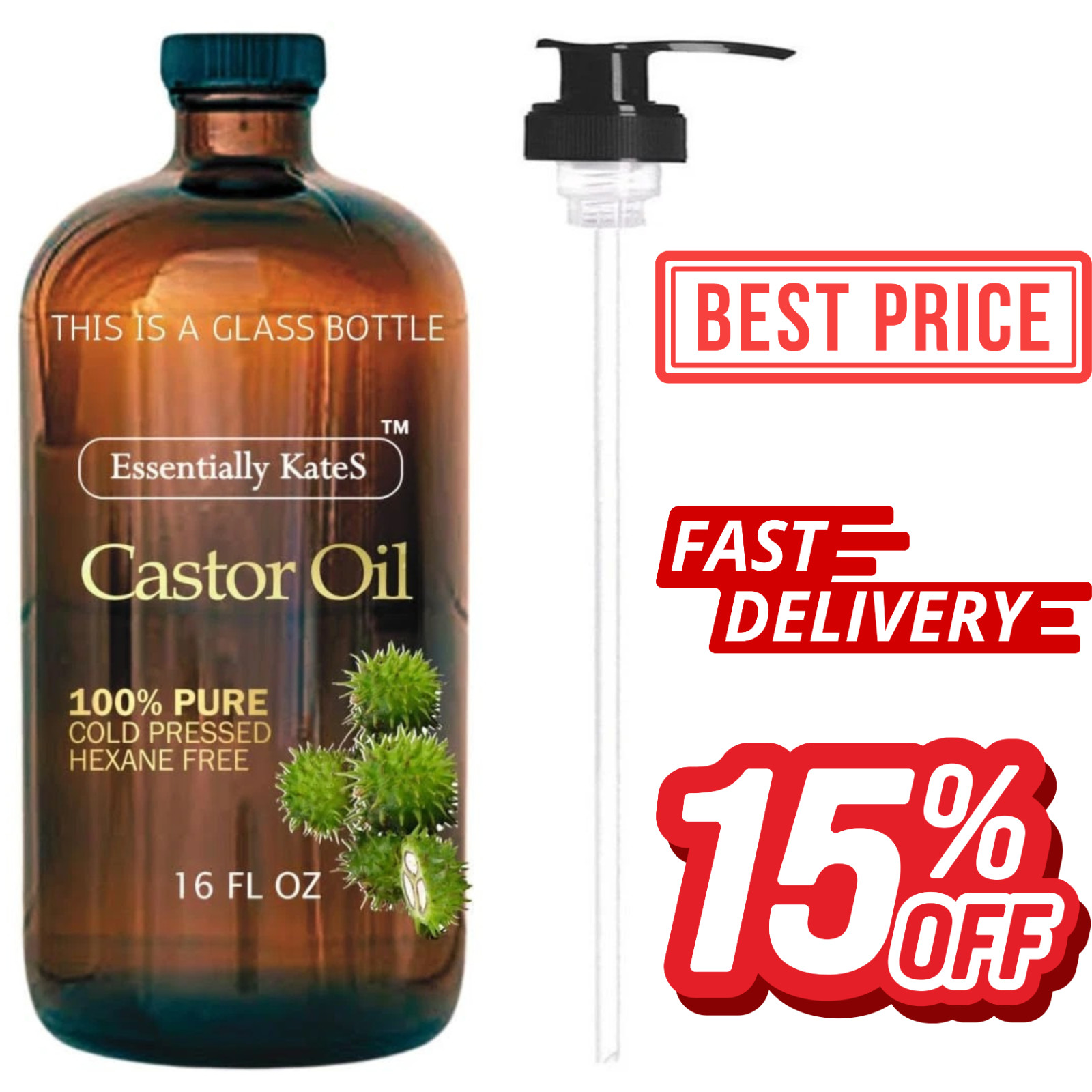Cold-Pressed Organic Castor Oil in Glass Bottle – 16 Fl Oz – 100% Pure and Natur