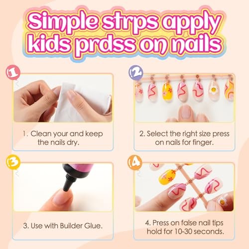 Plauva 26 Pieces Press on Nails for Kids, Children Flower Fake Nail for Floral