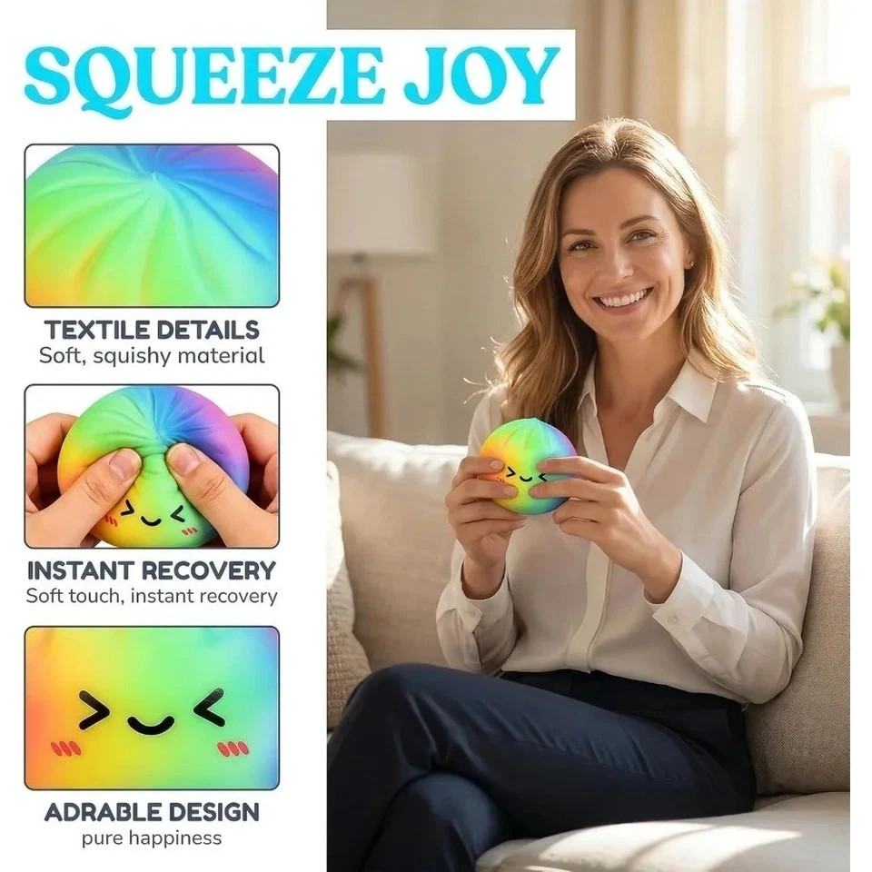 Rainbow Dumpling Squishy Toy with Bamboo Slow Rising Stress Relief Squeeze Ball