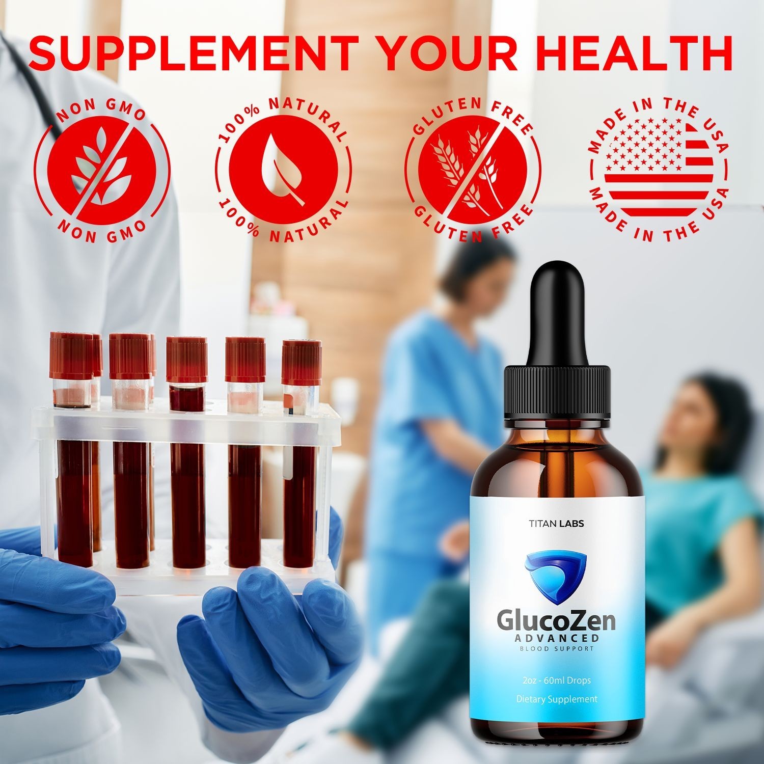 (1 Pack) GlucoZen Drops Advanced Blood Support Supplement Gluco Zen 30 Servings