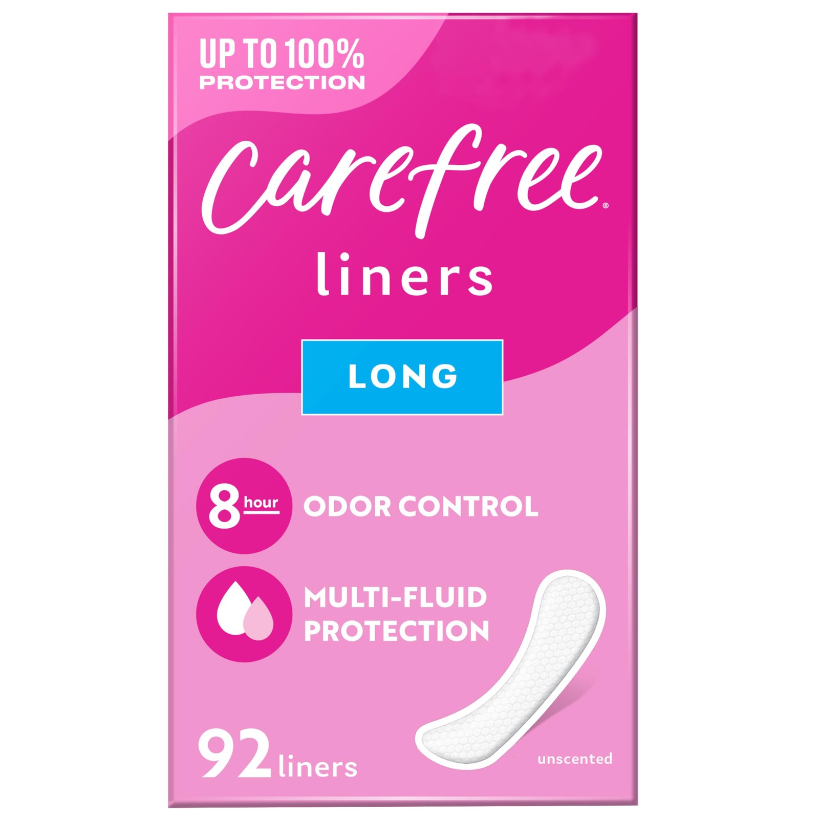 Carefree Panty Liners for Women Long, Unwrapped, 92 Count (Pack of 1), 0