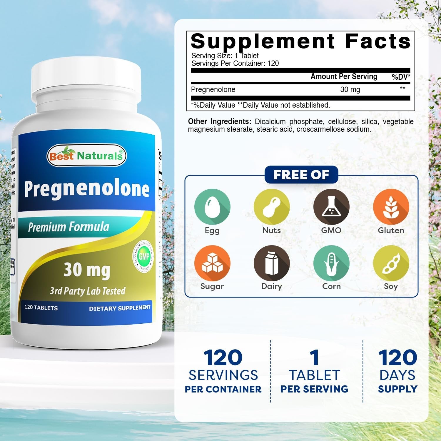 Pregnenolone 30mg Tablets – 120 Count, Hormone Support, Mood & Energy Boost