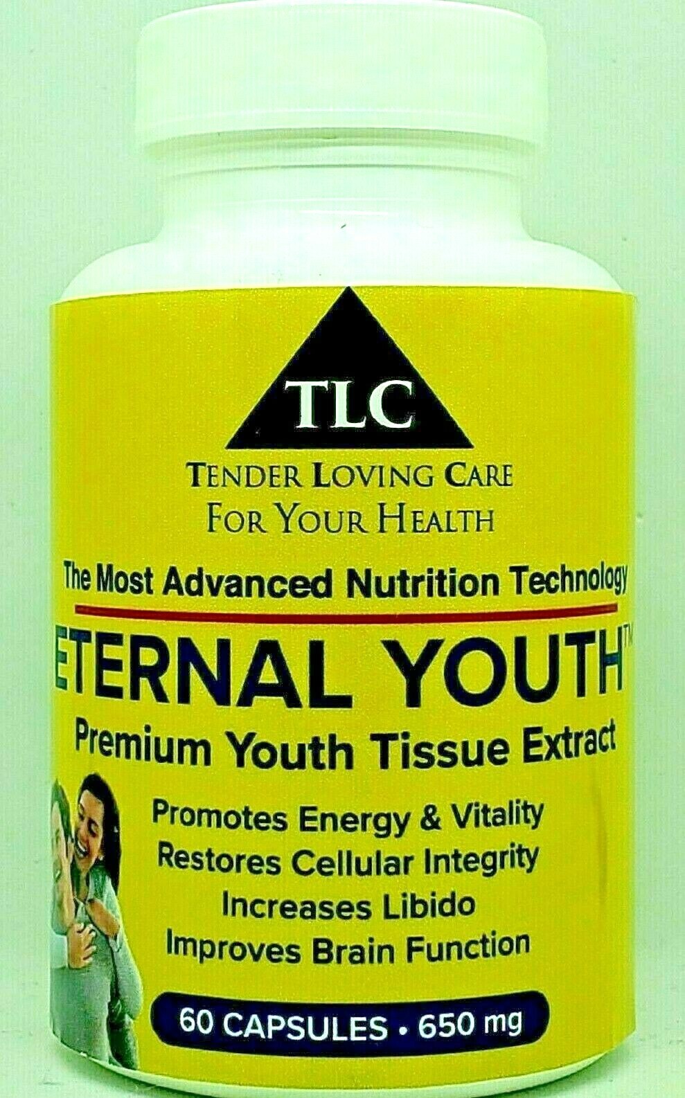 YOUNG TISSUE EXTRACT TLC ETERNAL YOUTH 650mg 60 Caps ANTI AGING FORMULA -POTENT
