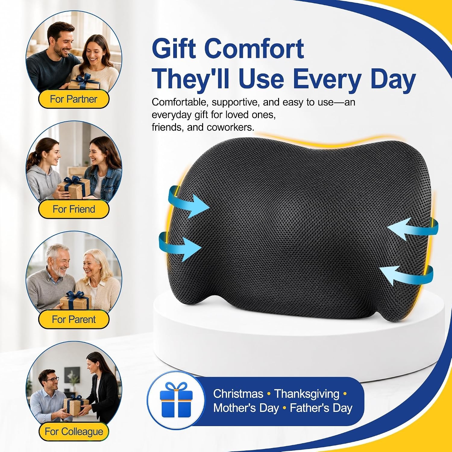 Memory Foam Seat Cushion W/Lumbar Support Pillow For Back & Sciatica Pain Relief