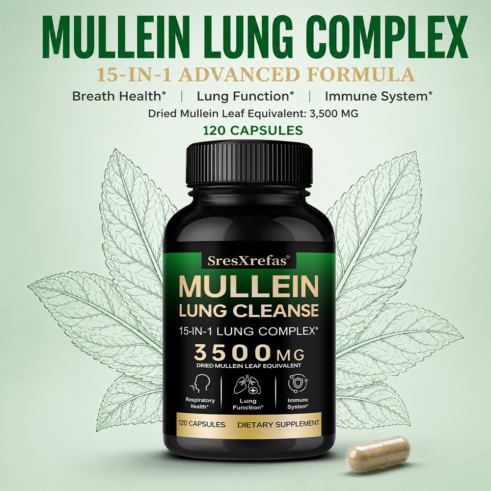 3500mg Mullein Leaf Lung Cleanse 15-in-1 Herbal 30~120 Caps Respiratory & Immune