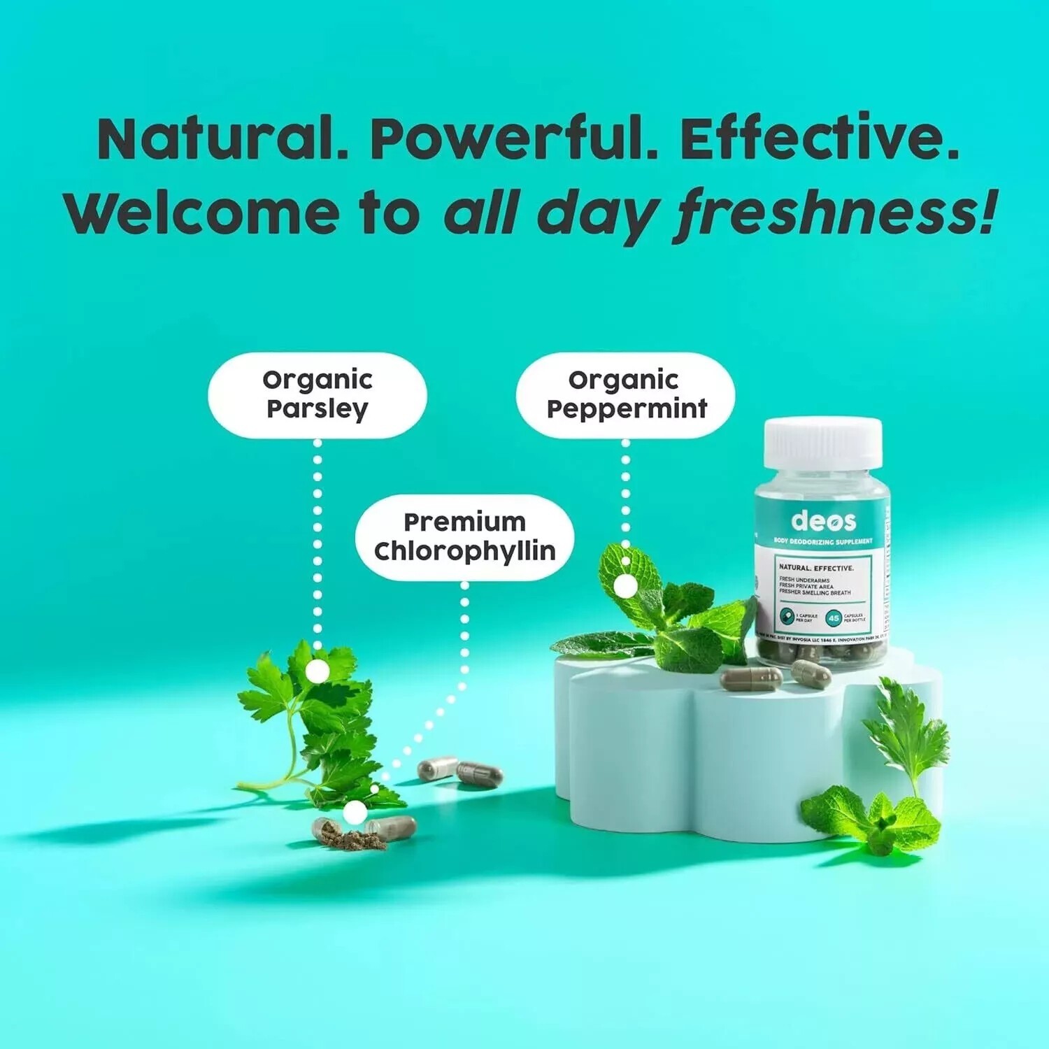 3 Bottles DEOS Internal Deodorant Supplement – Full Body Deodorizer 30 Capsules