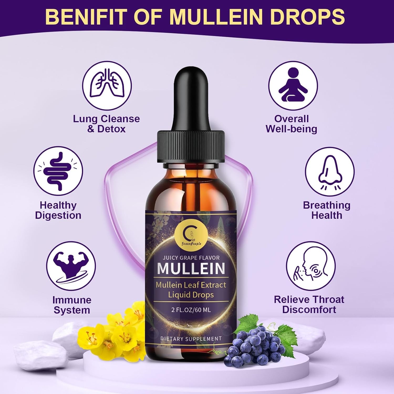 Mullein Drops for Lungs – Mullein Leaf Extract with Chlorophyll for Lung and Res