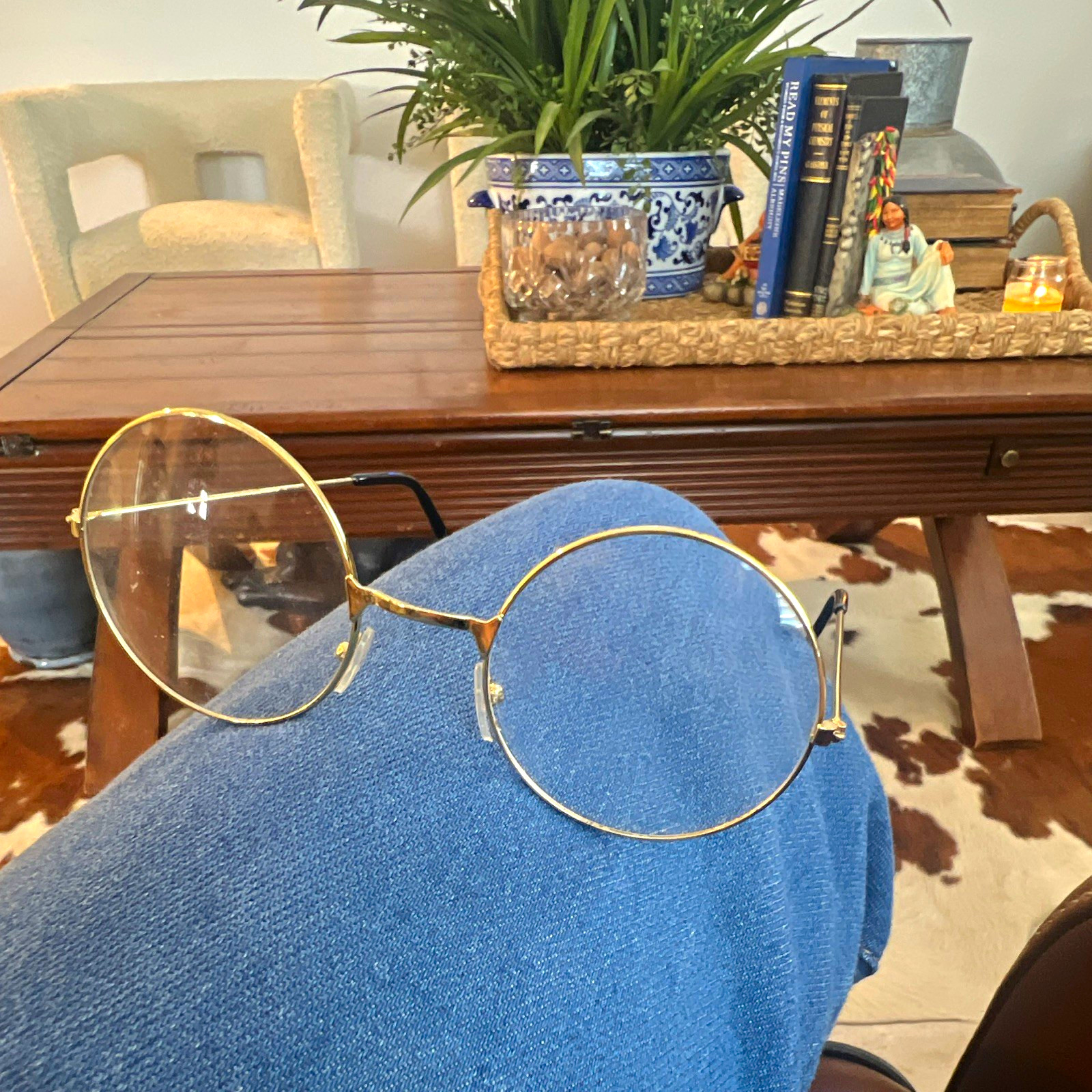 Round Gold Metal Full Rim Eyeglass Frames, Solid, Unisex Adults