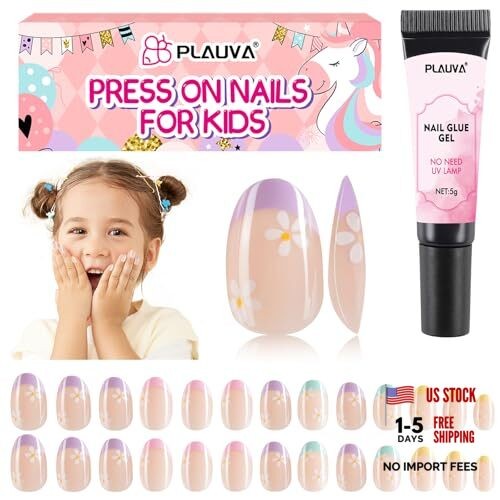 Plauva 26 Pieces Press on Nails for Kids, Children Flower Fake Nail for Floral
