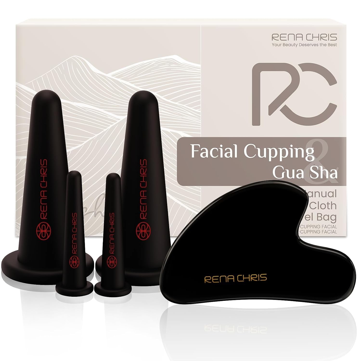 Natural Skin Care Facial Cupping Set & Gua Sha Tool in Elegant Black Design