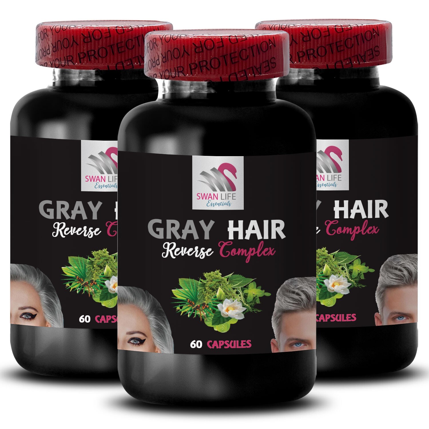 Hair Strength Blend – GRAY HAIR REVERSE – Timeless Radiance Formula 3 Bottles