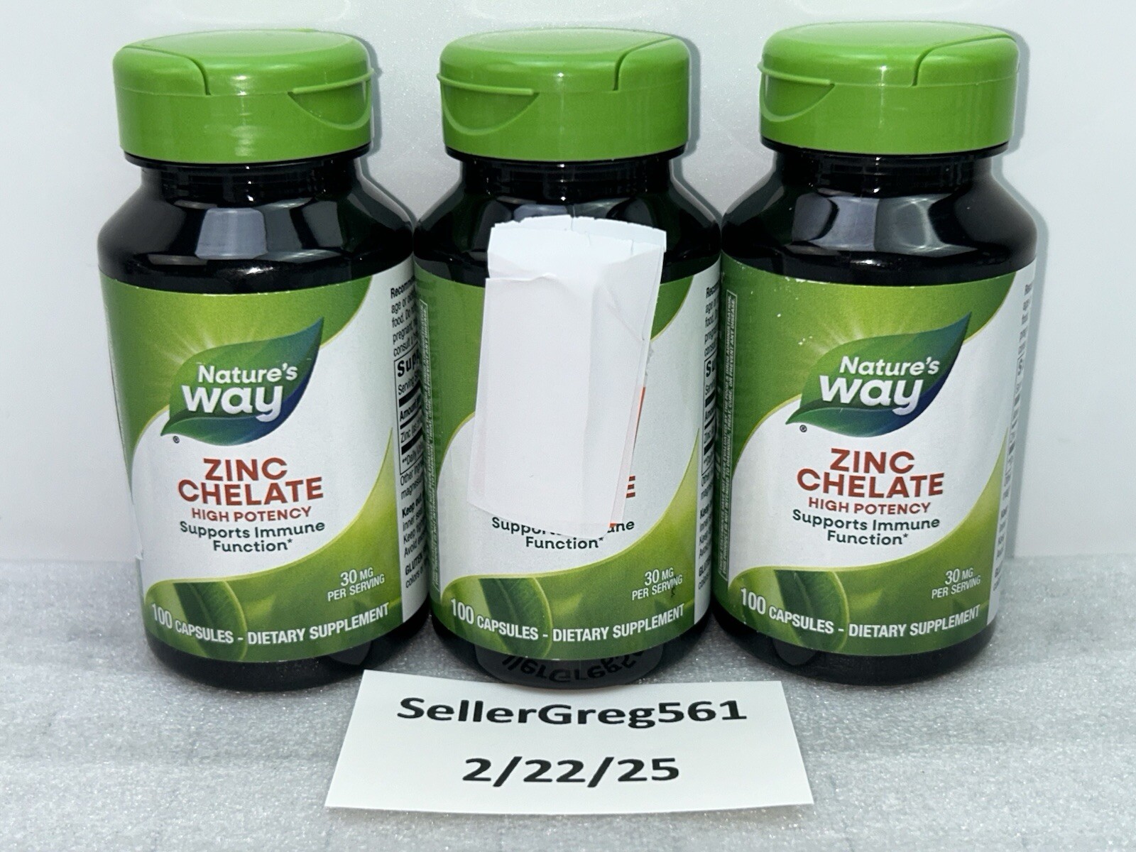 Nature’s Way Zinc Chelate 30 mg, 3 PACK, 100 Capsules each 300 total
