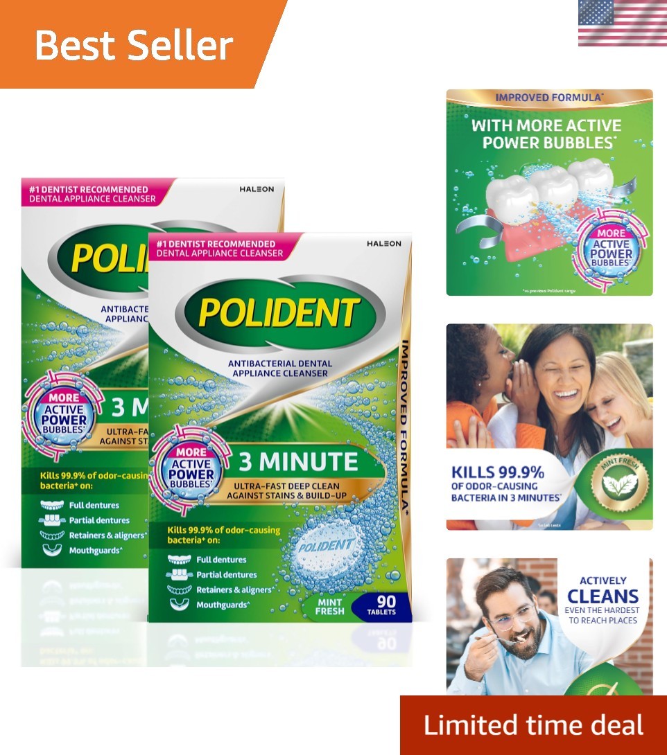 New 3 Minute Antibacterial Dental Appliance Cleanser Tablets – 2 Pack