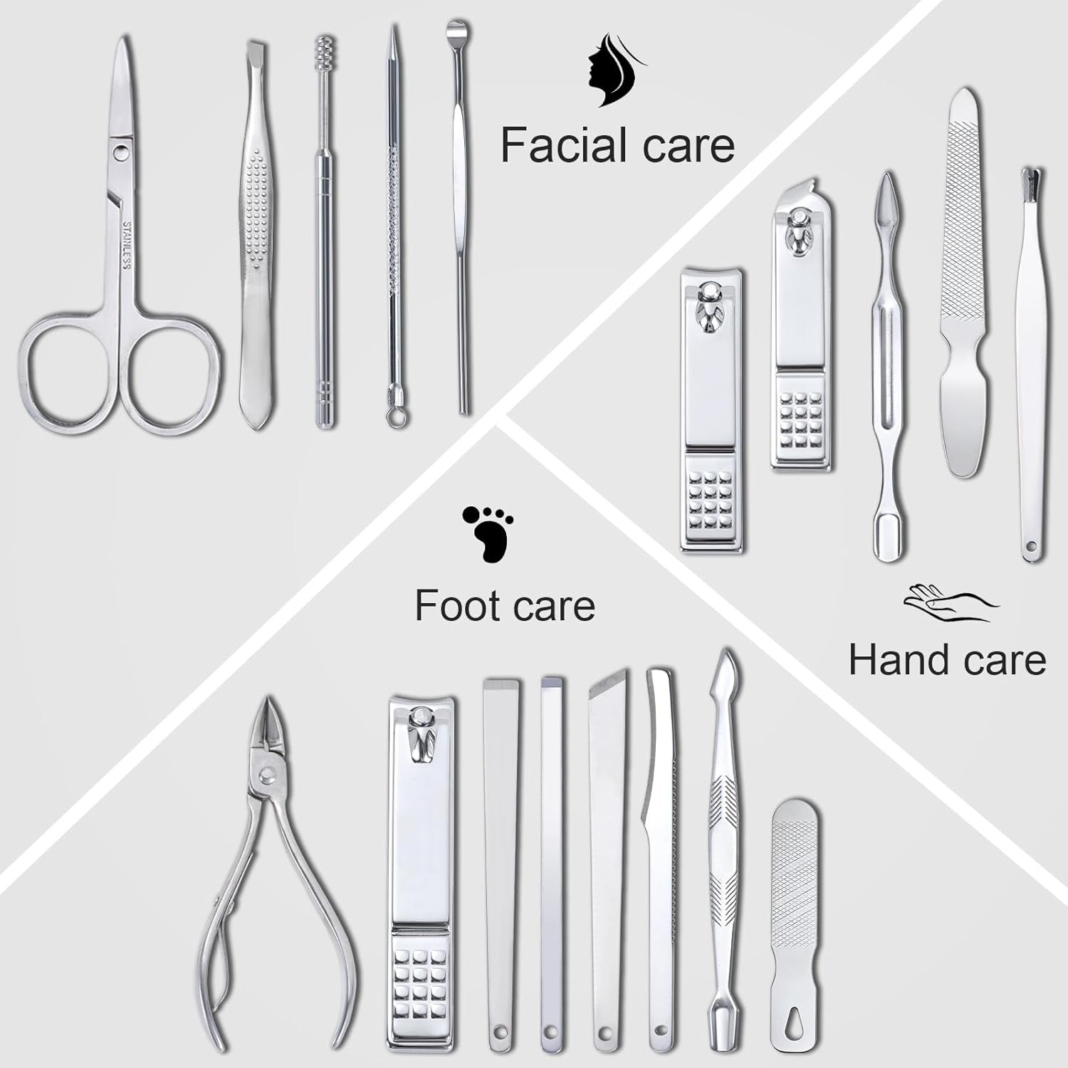 Manicure Set 18Pcs Stainless Steel Nail Clippers Set with Case Black | Professio