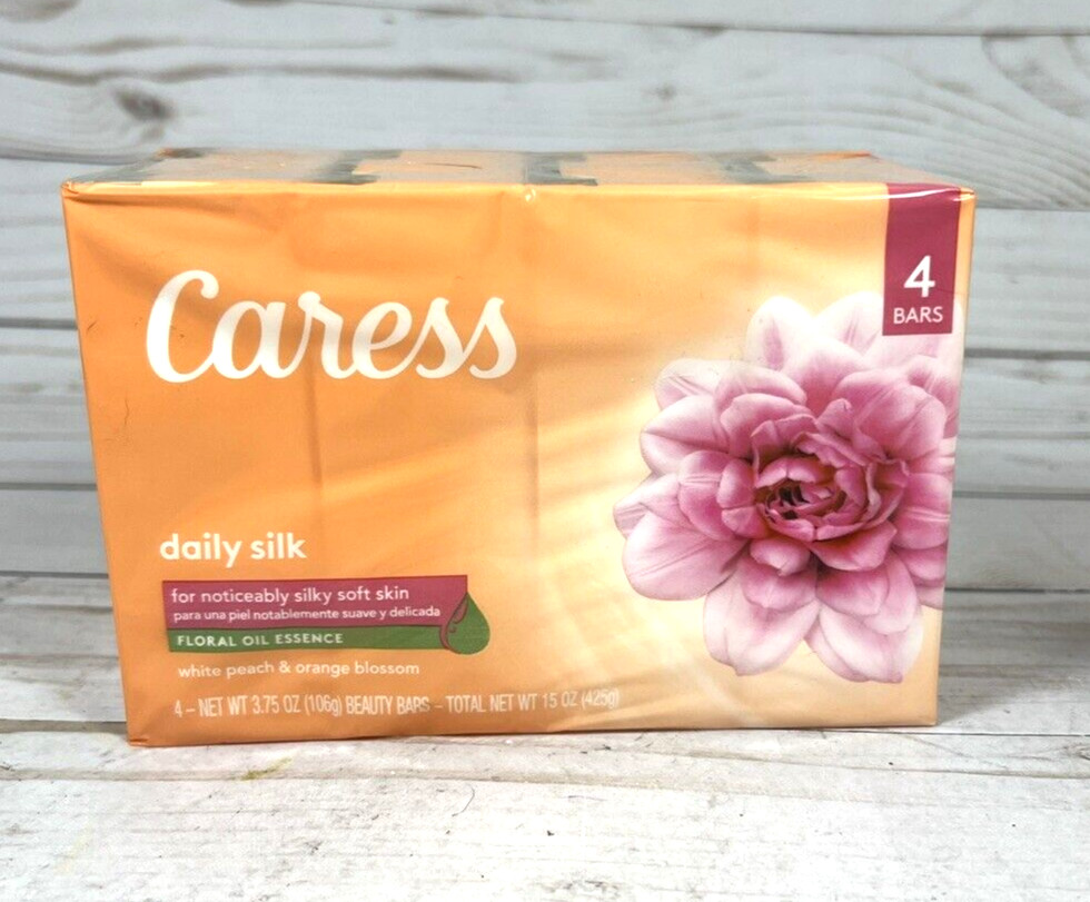 Caress Daily Silk White Peach Orange Blossom Floral Bar Soap 4-Bar (2 Pack)