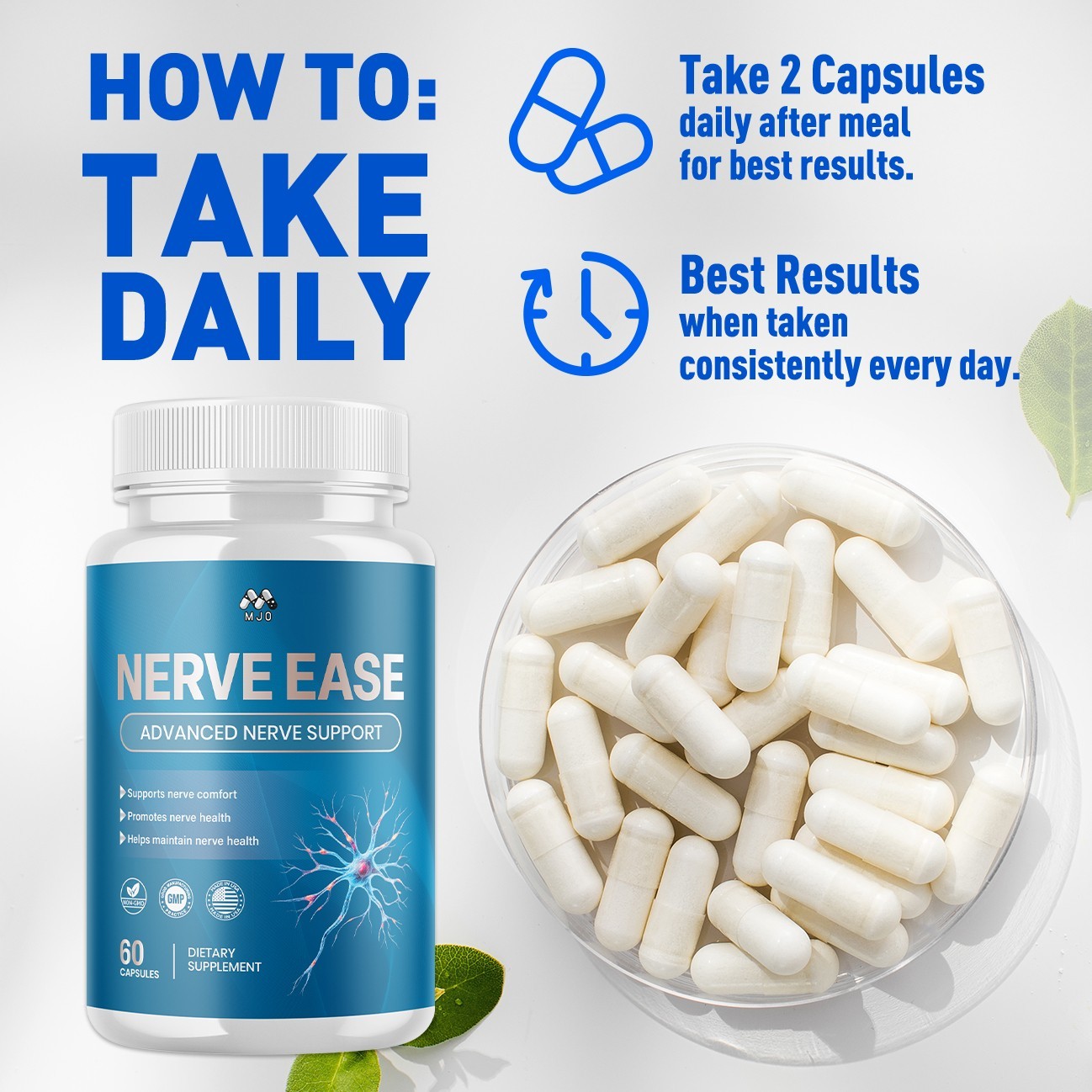 (1 Pack) Nerve Ease Advanced Nerve Support Strength Formula NerveEase 60 Caps