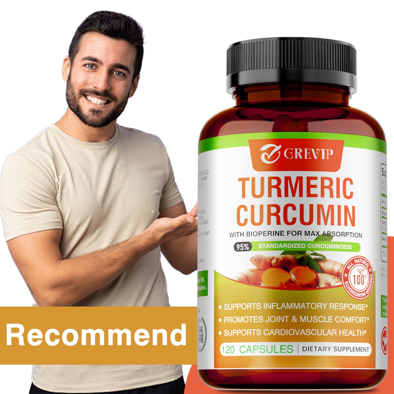 Turmeric Curcumin Supplement 240pcs – Improves Digestion and Absorption, Non-GMO