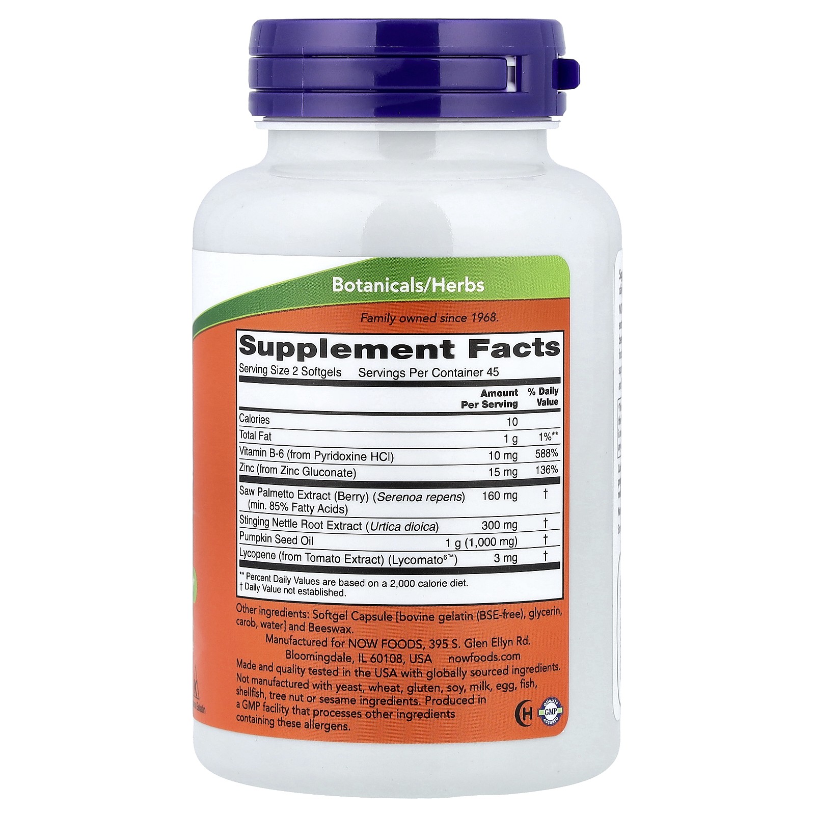 Now Foods Prostate Support 90 Softgels GMP Quality Assured, Kosher