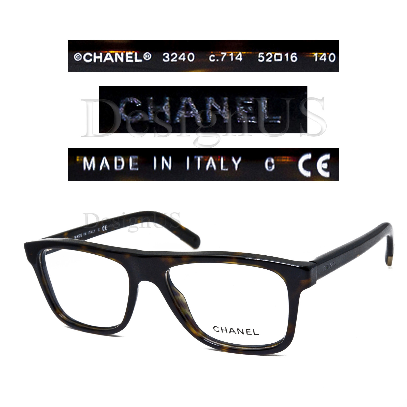 CHANEL 3240 c.714 Dark Tortoise 52/16/140 Eyeglasses – Made in Italy – New