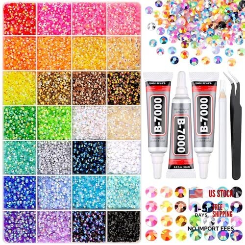 34000Pcs Resin Rhinestones for X-Large Pack + 3Pcs Glue Jelly Multicolored 3mm
