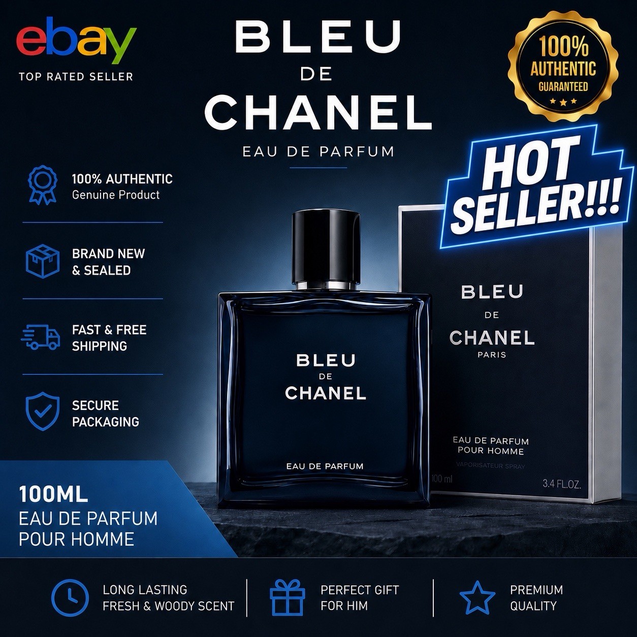 CHANEL Bleu de Parfum Eau de Men’s 3.4 fl oz (100 ML) New with Sealed Box