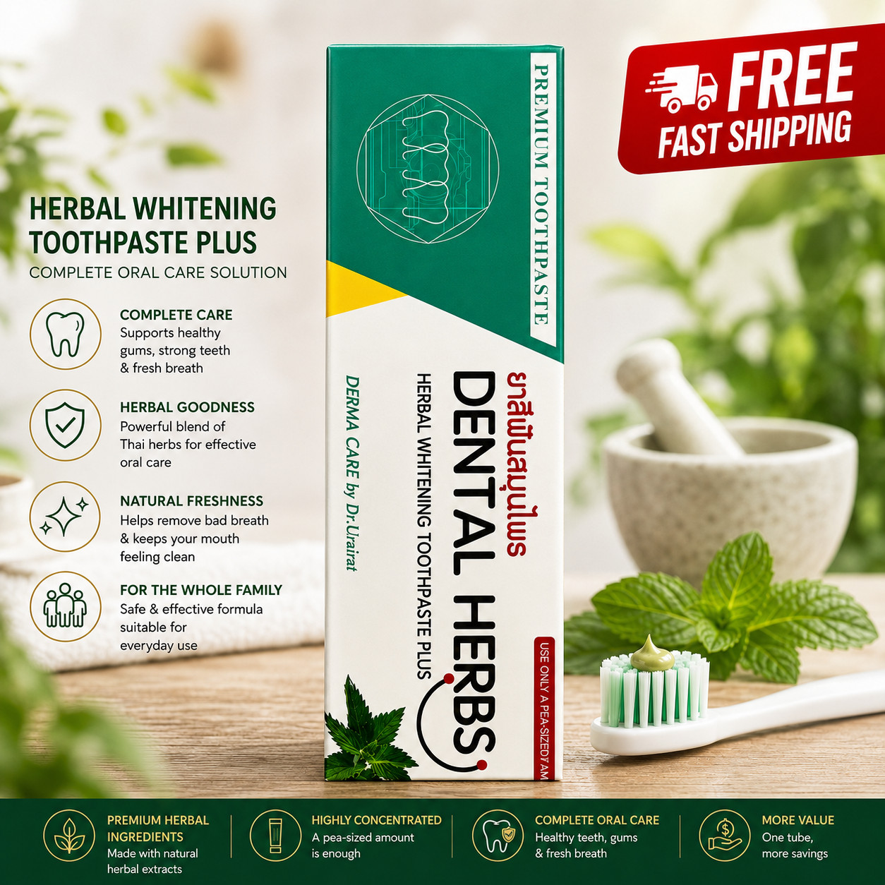 Dental Herbs Herbal Toothpaste Plus Dr Urairat Buy 8 Get 1 FREE Fast Shipping