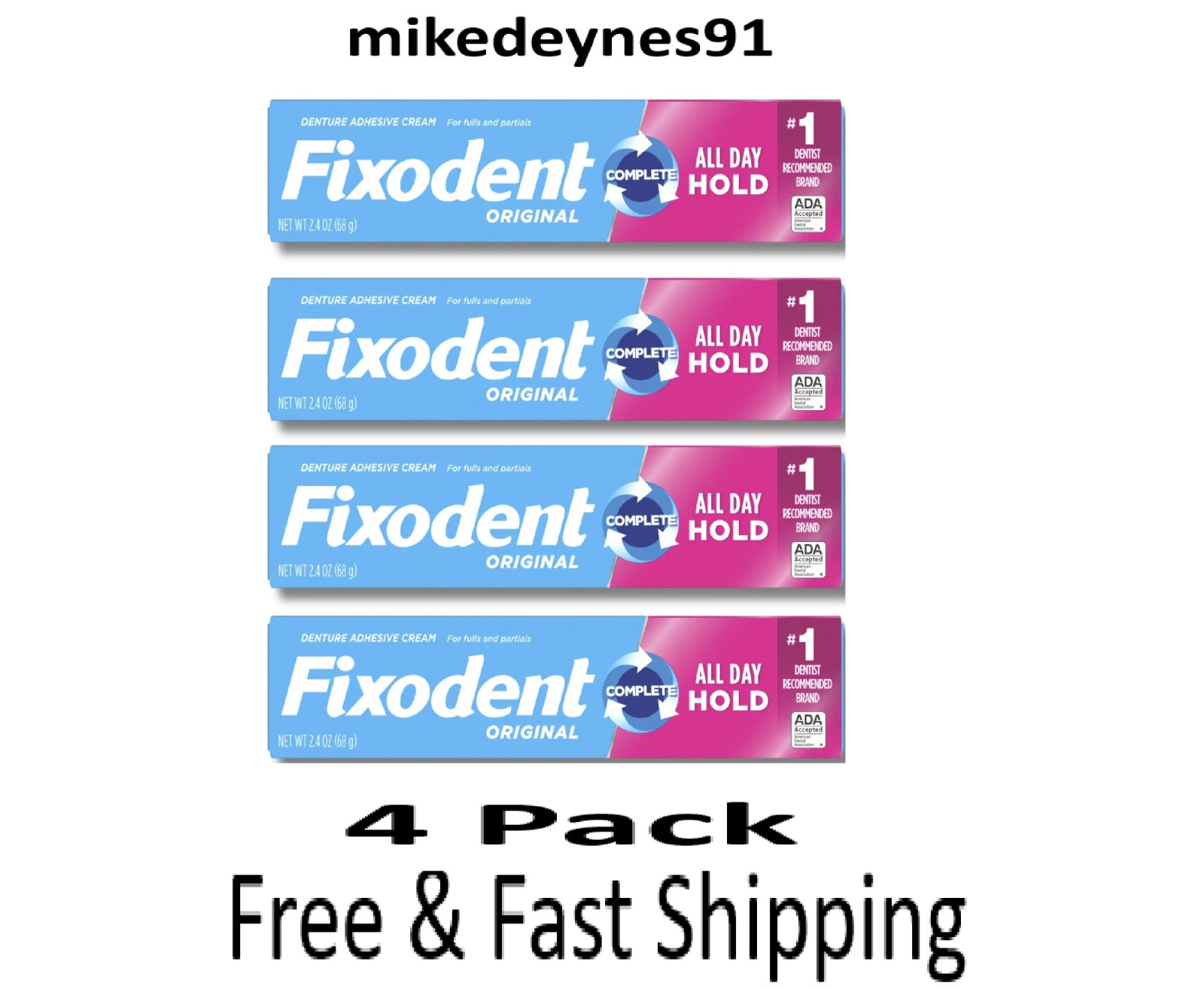 Fixodent Complete Original Denture Adhesive Cream, 2.4 oz–Pack of 4