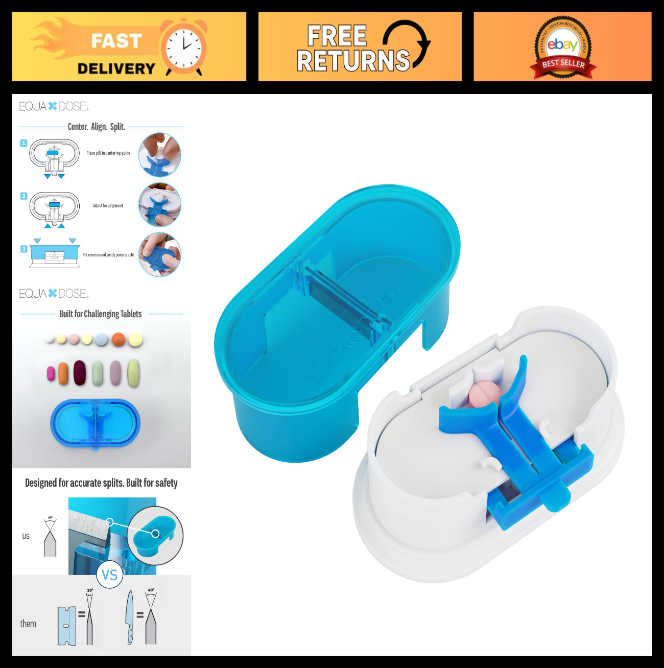 Precision Pill Cutter with Centering Guide – Dual Stainless Steel Blades for Acc