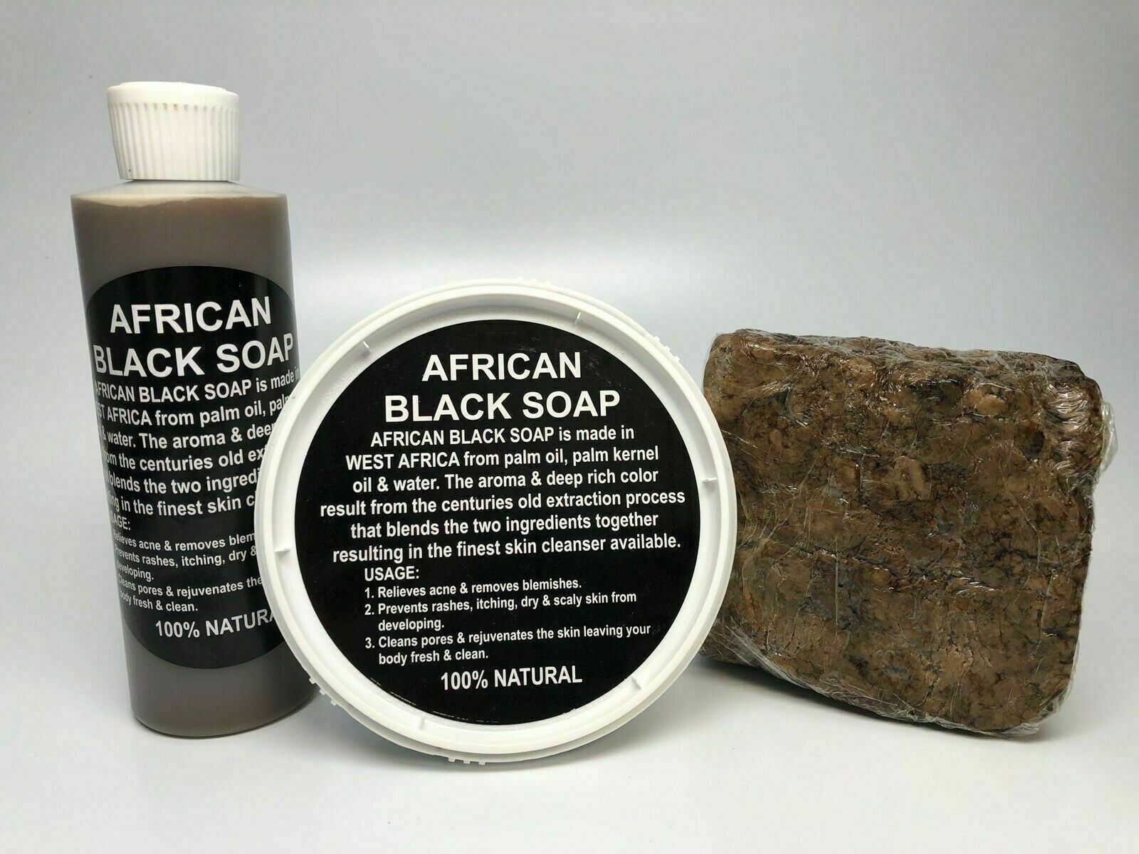 Raw African Black Soap, Liquid, Paste – 100% Pure Organic Natural Ghana ALL SIZE