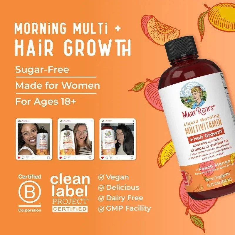MaryRuth’s Liquid Morning Multivitamin Hair Growth Peach Mango flavor 15.22fl oz