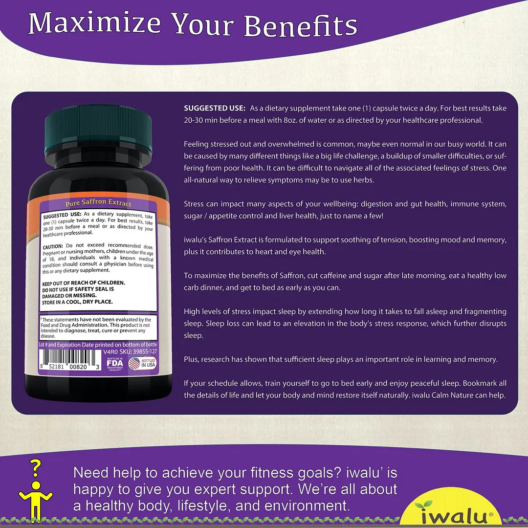 Saffron 30Mg | Best Supplement Capsule Pill Men Women FREE SHIP