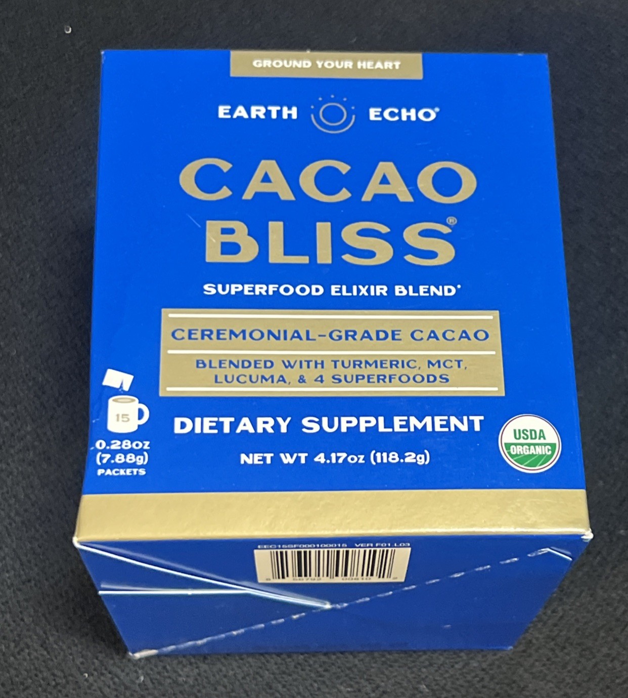 Earth Echo Raw Cacao Bliss Superfood Powder Organic Non GMO Health 15 Pack Choco