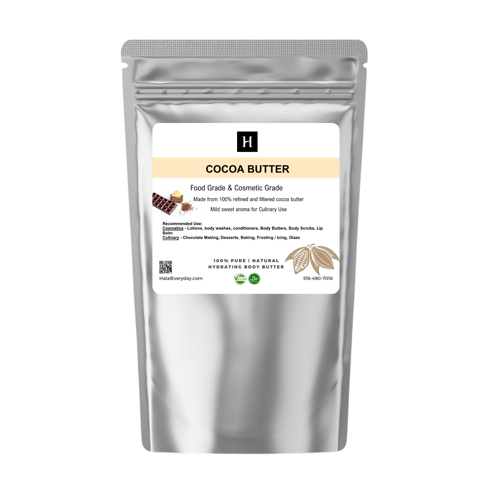Cocoa Butter Refined with Sweet Aroma Chocolate Bean Cacao FOOD GRADE A 5lb bag