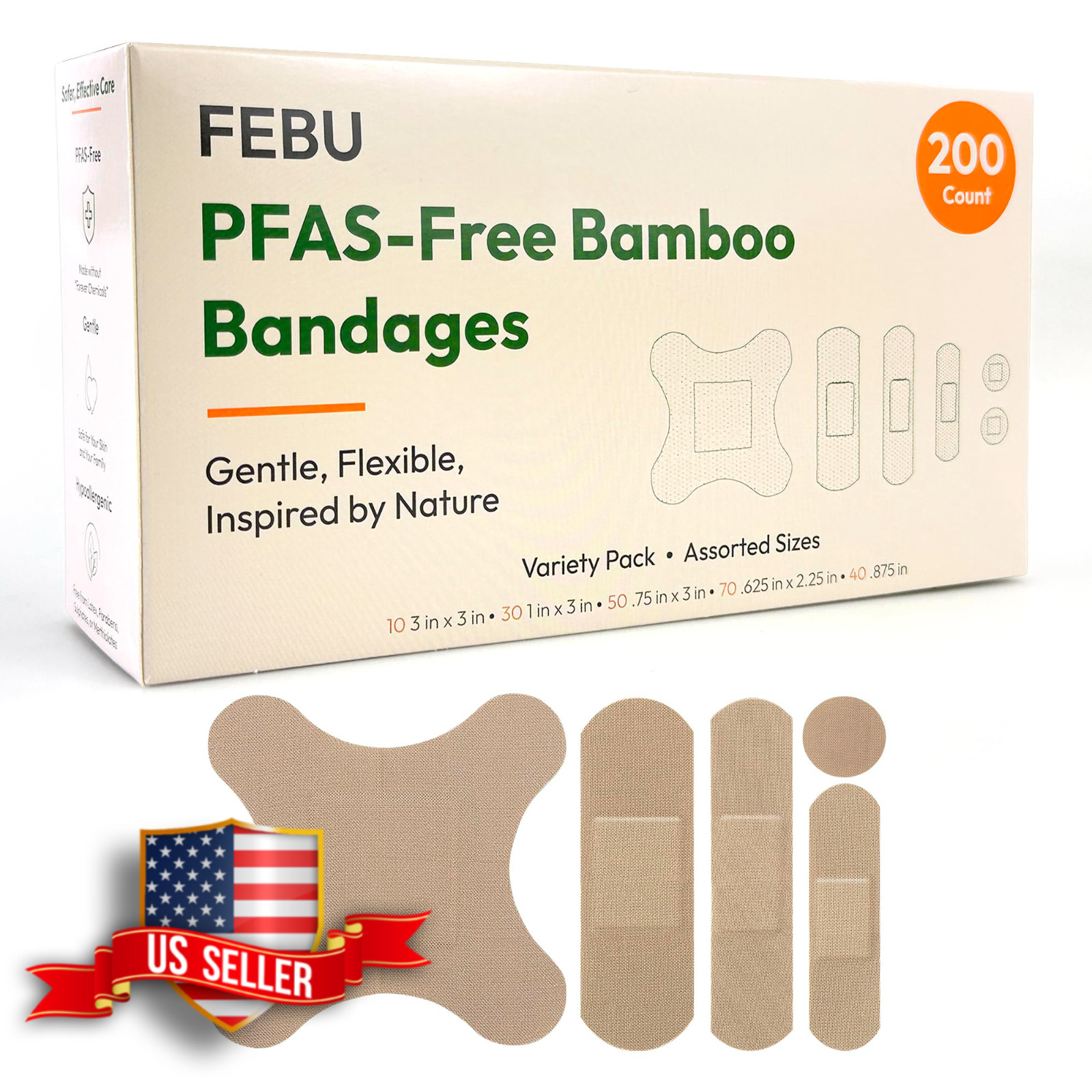 FEBU Eco-Friendly Bamboo Fabric Bandages 200 Count Variety